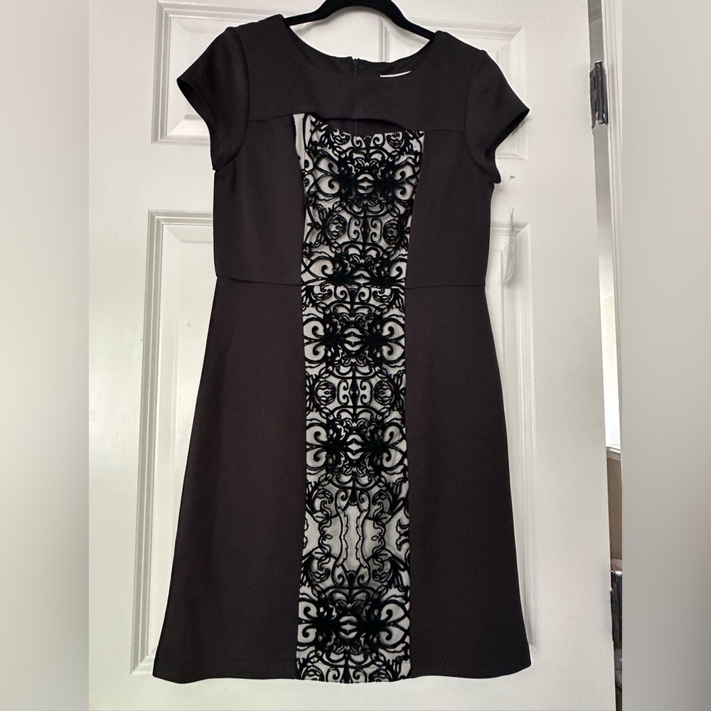 SD Collection Black Dress with White Lace Detail